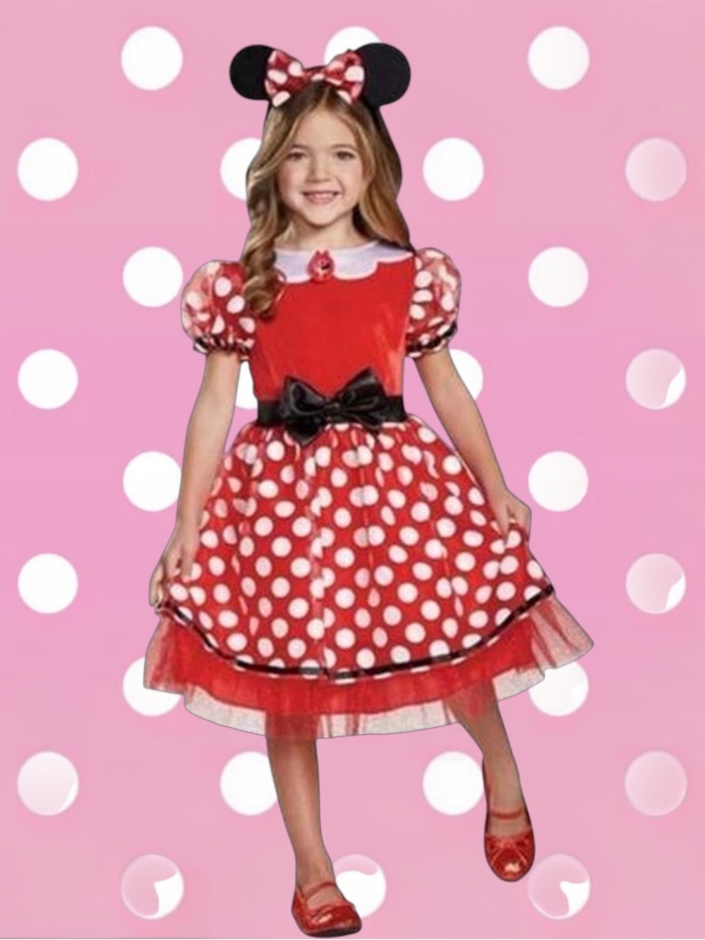 Disney Red and Black Polka Dot Minnie Mouse Dress with Ears costume Sz. 6